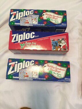 3 Boxes Vintage  Ziploc Christmas Holiday Sandwich & Treat Bags 25 Bags Each New